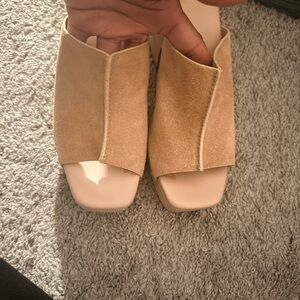 Suede Slide Sandals in Tan